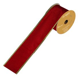 Fita Aramada Veludo 6,3cmx9,14m Vermelho Dourado Florarte