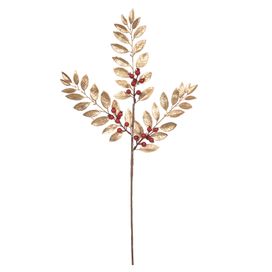 Haste Folha com Berry 74cm Dourado Vermelho Florarte