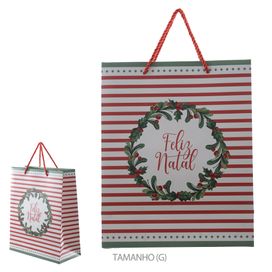 Sacola de Papel Guirlanda Berry Vermelho Verde Florarte