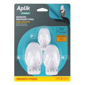 Conjunto de Gancho Plástico PMG Aplick Oval Branco Ordene