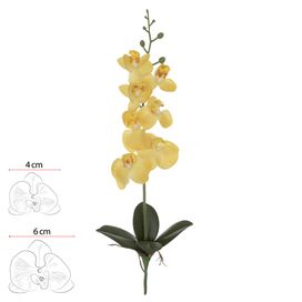 Haste Orquídea Phalaenopsis com Folha 45cm Amarelo Flor Arte