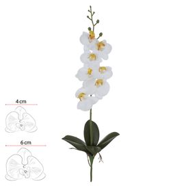 Haste Orquídea Phalaenopsis com Folha 45cm Branco Flor Arte