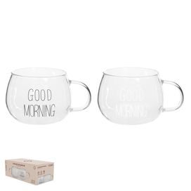 Conjunto Canecas 2 Peças Vidro Good Morning 400ml Flor Arte