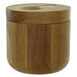 Pote de Sal Madeira Acácia com Colher Bege Flor Arte