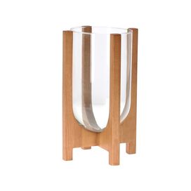 Vaso de Vidro e Madeira 31x19cm Mart Presentes