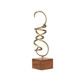 Escultura em Metal e Madeira 13x46cm Dourado Mart Presentes