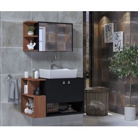 Kit Milano 69cm com Lavatório Sintético e Espelheira Preto e Freijó Arte Gabinetes