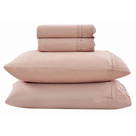 Jogo Roupa de Cama Rendas Casal 4 Peças Rosa Tule Hedrons