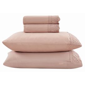 Jogo Roupa de Cama Rendas Queen 4 Peças Rosa Tule Hedrons