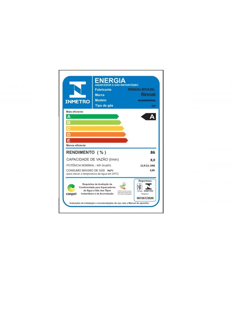 2189282-6-Aquecedor a Gas 8 Litros GN Mecanico M080 FEH Bivolt Rinnai-Amoedo