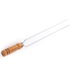 Espeto Duplo com Cabo em Madeira 65cm em Aço Inox Cromado N2 Queiroz