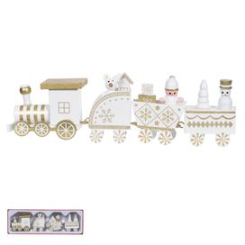 Trem de Madeira Natal Decorativo 22cm Branco Flor Arte