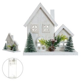 Casa Decorativa com Led 20x10cm Branco Flor Arte