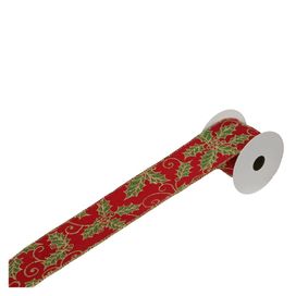 Fita Aramada Linho 6.3cmx9.14M Vermelho e Dourado Flor Arte